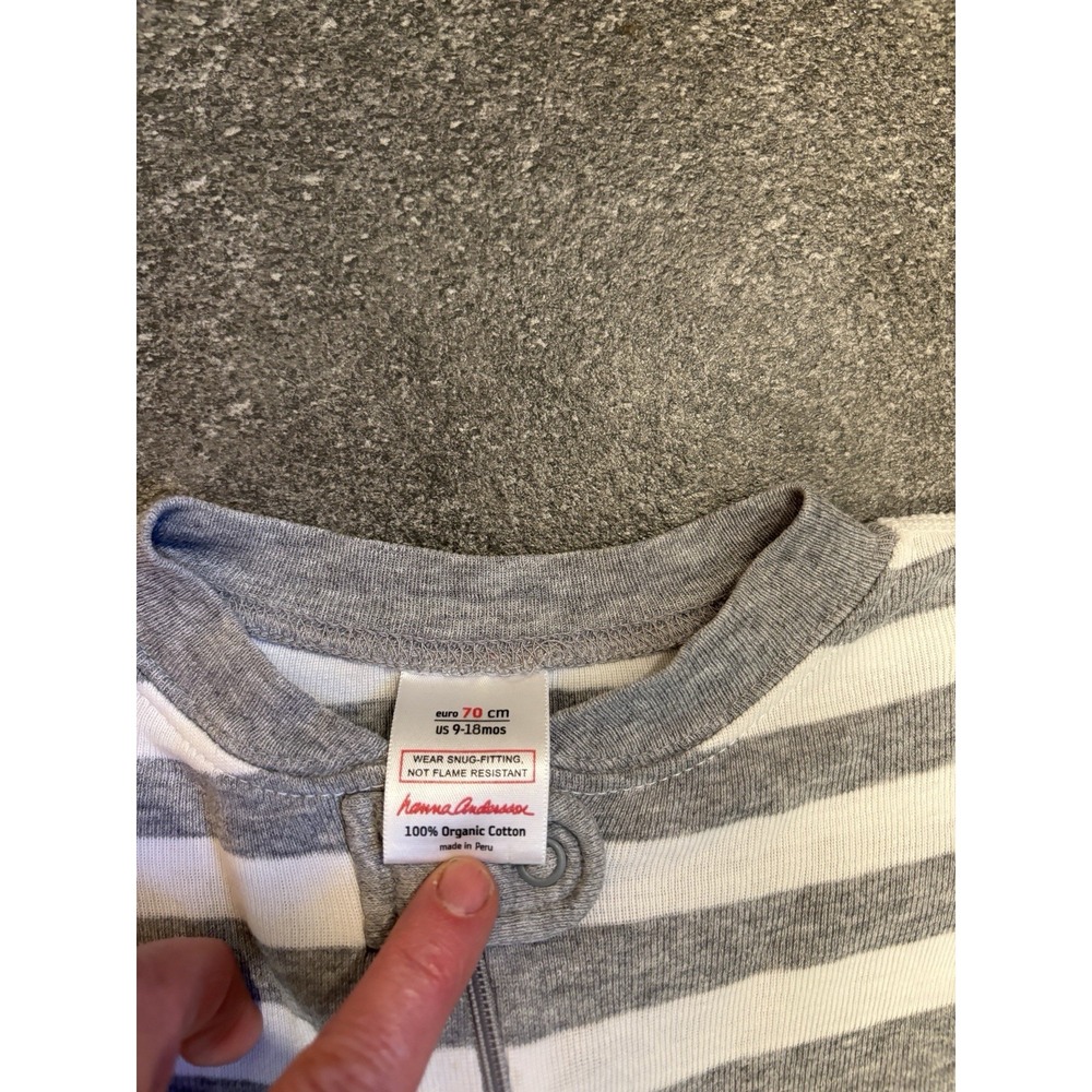 Hanna Andersson Gray Striped One Piece Organic Cotton Bodysuit 9-18 m See Pics - Picture 2 of 7